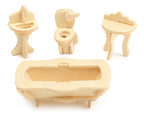 I 34pcs 3d Diy Muebles De Madera Miniatura Casa De Muñecas