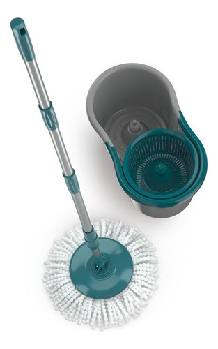 Esfregão Mop Giratorio 8 Litros Com Cesto Cabo Regulavel 360 Cor Cinza