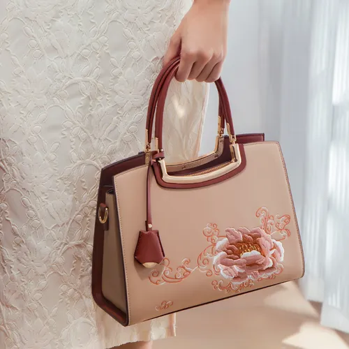 Bolso De Mano Bordado Peonía, Gran Capacidad Para Mujer