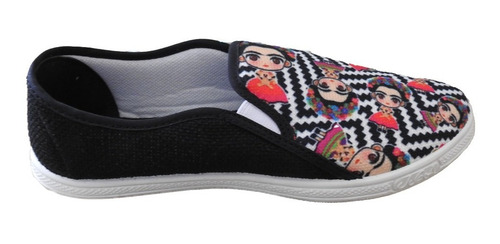 Cómodas Alpargatas Diseño Frida Kahlo Color Negro Blanco Jga