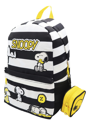 Mochila Espalda Snoopy Stripes Mooving Escolar 20 Lts. Color Rayada Diseño De La Tela Parches De Goma Y Pu