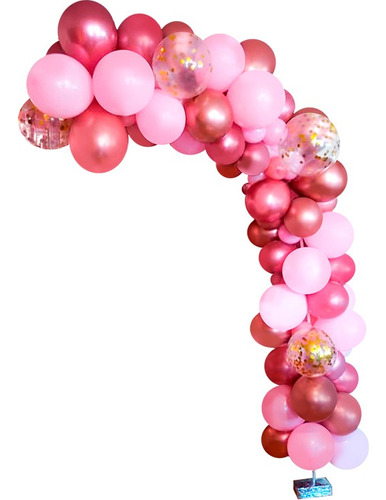 Set Arco Globos + Cintas - Rosado Mix + Cromados  - 120 U