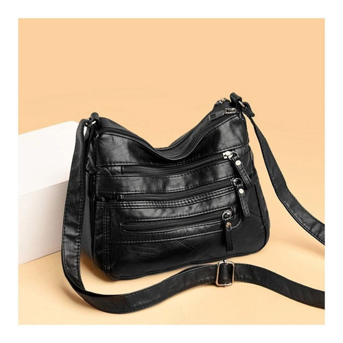 Imagem 4 de 6 de Bolsa Transversal Preta Feminina Com Forro E Zippers