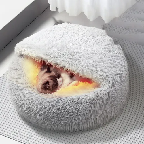 Cama De Gato Com Capuz, Pelúcia, Aconchegante, Quente, 40cm
