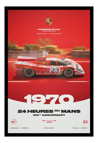 Porsche 917 Kh 1970 Attwood Poster Cuadro Enmarcado 45x30cm