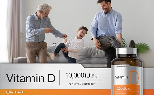 Vitamina D3 10,000iu Con 500 Softgels Horbaach Hecho En Usa Sabor Sin Sabor