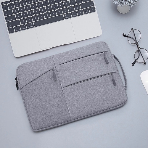Funda Para Notebook 15 Pulgadas Con Bolsillos, Cierres Y Asa Gris
