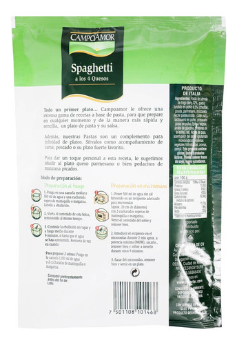 Spaghetti Instantáneo A Los 4 Quesos Campo Amor 160 G