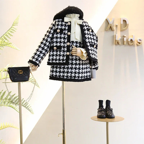 Conjunto De Dos Piezas Con Falda De Abrigo A Cuadros Para Ni