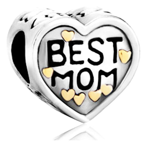 ~? Chili Jewelry Golden Heart Love Best Mom Charm Beads Comp