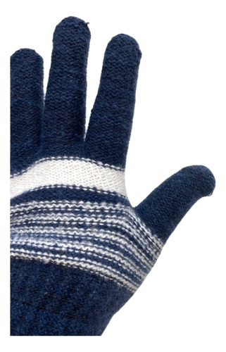 Guantes Rayados De Algodon Y Lanilla Azul Oscuro