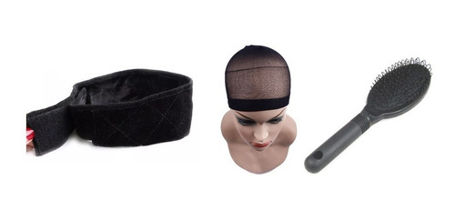 Kit Faixa Hair Grip + Escova Anti Estática + Touca Wig Cap 