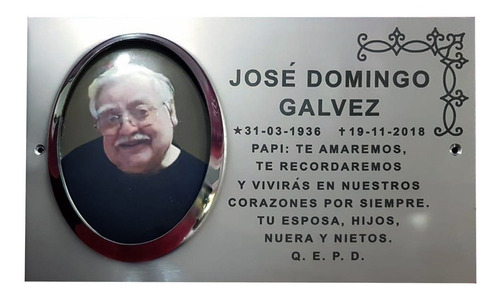 Placa Recordatoria Cementerio 25x15 Borde Grabado Acero Inox