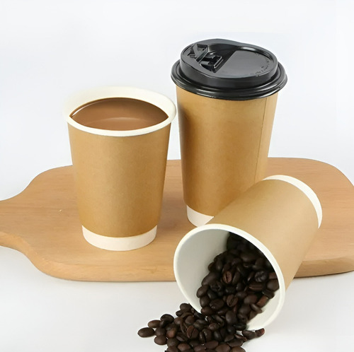 X200 Vasos Desechables Vaso Kraft Doble Pared C/tapa 12oz Color Marrón claro / vaso kraft doble pared 12oz