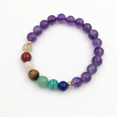 Pulsera De 7 Chakras Con Amatista De Piedras 100% Naturales