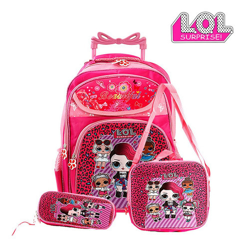 Kit Mochila Infantil Escolar Lol Rosa Surprise C Rodinhas