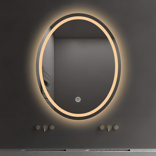 Espejo De Baño Ovalado Con Luz Led Tricolor 50*70cm Marco Blanco