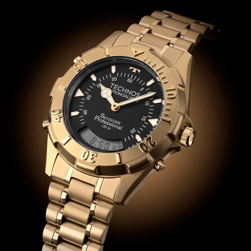 Imagem 2 de 4 de Relógio Technos Dourado Masculino Skydiver T20557s/45p