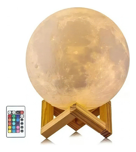 Luminária Lua Cheia 3d Colorida Usb 15cm Controle Remoto Cúpula Colorido Estrutura Madeira 110v/220v