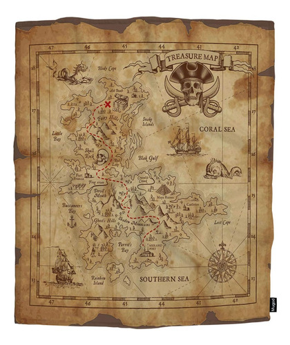 Mugod Manta Con Mapa Del Tesoro Y Emblema Pirata, Brújula De