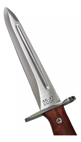 Cuchillo Tipo Bayoneta Ak47 Con Vaina De Cuero Hoja 23 Cm Madera