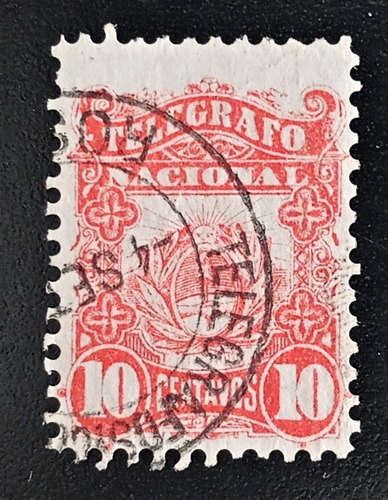 Argentina, Sello Gj 1 10c Telégr Nac Alto 1887 Usado L17075