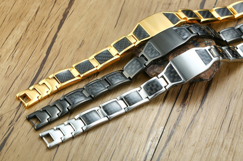 Imagen 6 de 6 de Pulsera Magnetica Acero Titanio Terapia Imanes Black Hombre