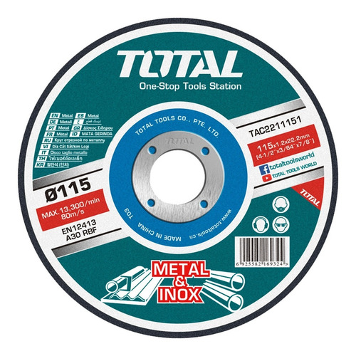Disco Abrasivo De Corte Para Metal 115 Mm Total Tac2211151 