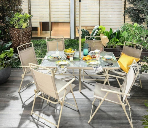 Comedor Para Exterior Con 6 Sillas Plegables Y Sombrilla (Usado)