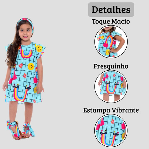 Vestido Infantil Fofo Com Acabamento Fino E Cores Vivas