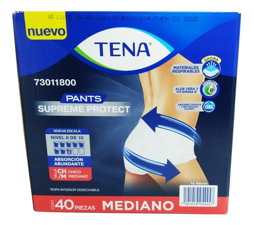 Pañal Adulto Desechable 40 Pzs Mediano Tena Pants Supreme Talla Mediano