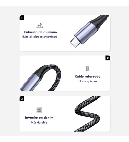 Imagen 4 de 10 de Cable 2 Metros Usb C Thunderbolt 3 100w 4k 60ghz 10gbps
