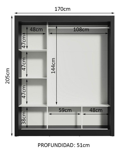Ropero Closet Madesa Mônaco 3 Puertas 2 Espejos Ng