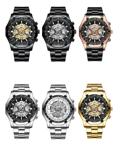 6 Relojes Correa Acero Luminoso Hombre Regalo Cumpleaños