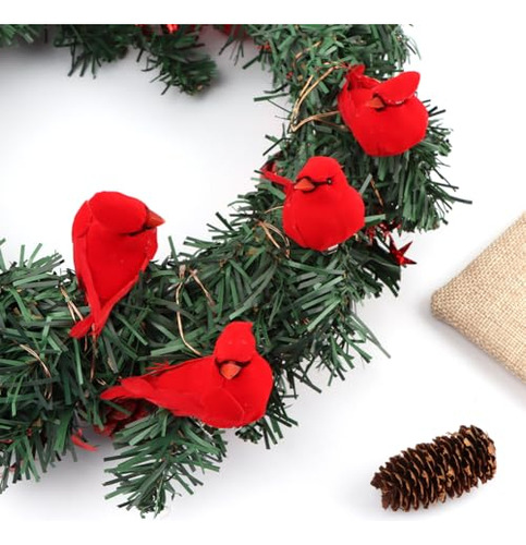 Adornos De Navidad Con Clip 20 Piezas Pájaros Rojos Plumados