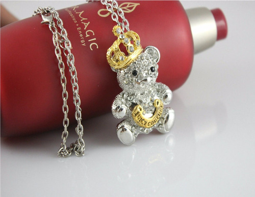Cadena Collar Vintaje Con Bonito Dije De Osito Panda Perlas
