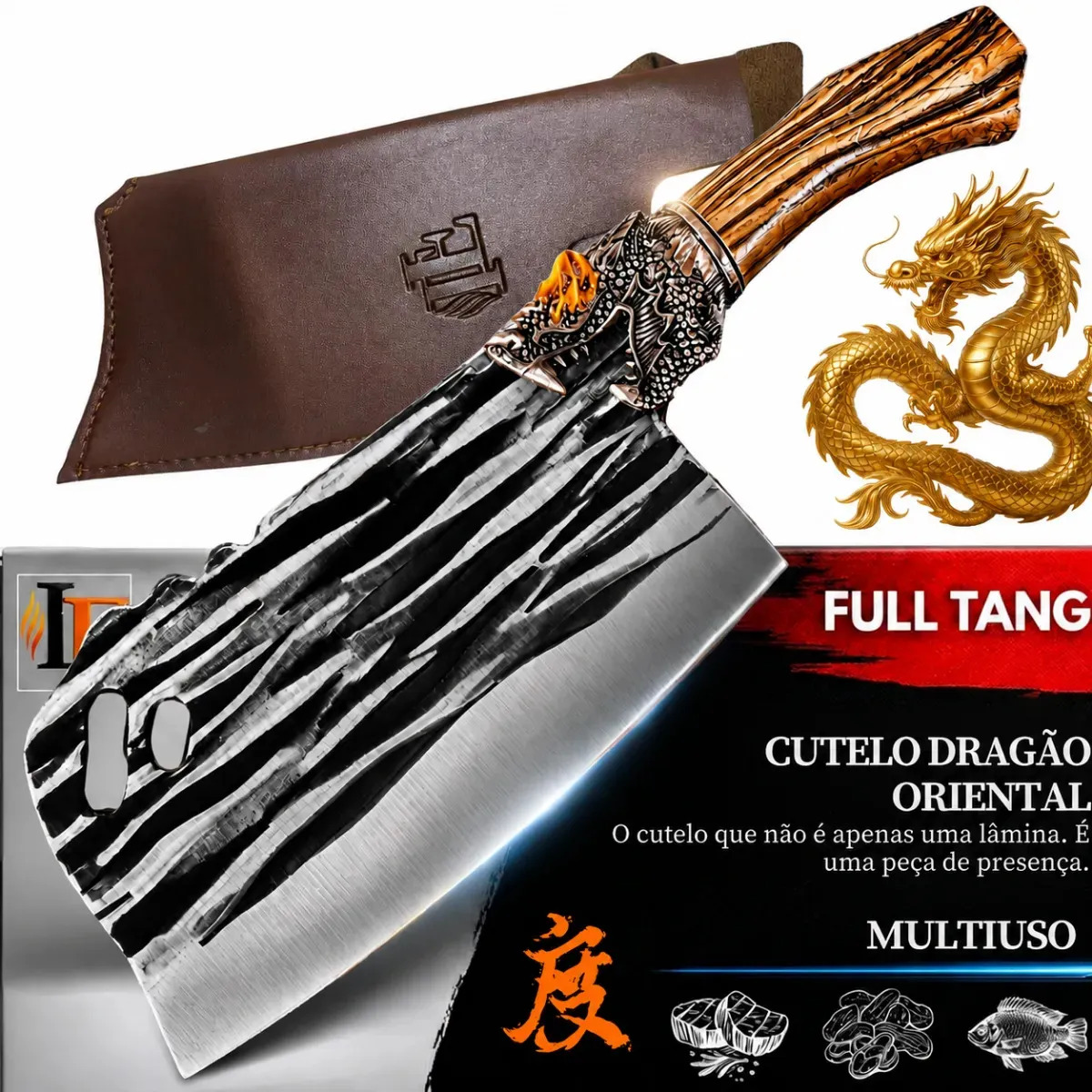Cutelo Dragão Aço 440c Faca Chef Peixe Churrasco Cutelaria Bruto Forjado a Mão 4mm Espessura Profissional Amantes de Cutelaria Premium Cozinha Churrasco Presente Perfeito