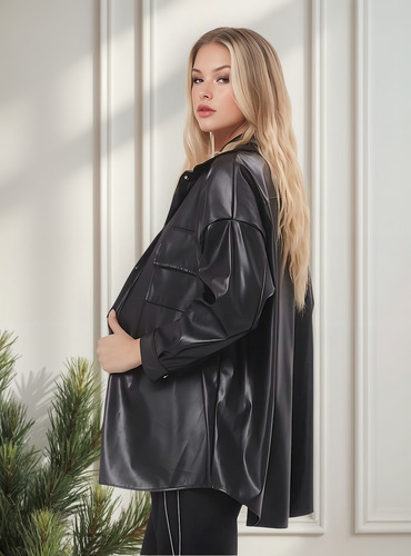 Camisa Camisaco De Cuerina Oversize Chaqueta Amplia Engomada