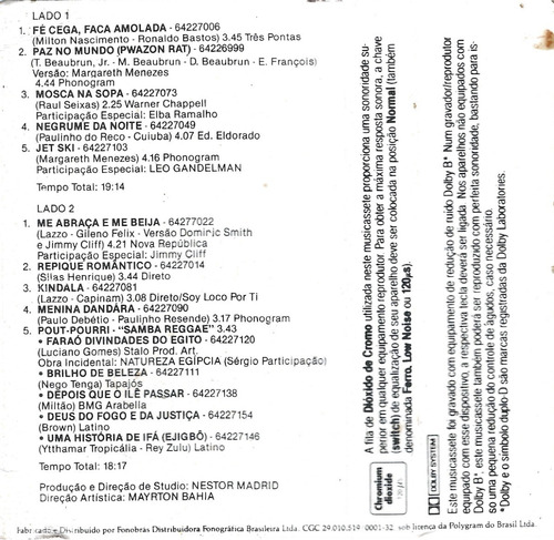 K7 Original Margareth Menezes Kindala Cassete 1991 Mango (Usado)