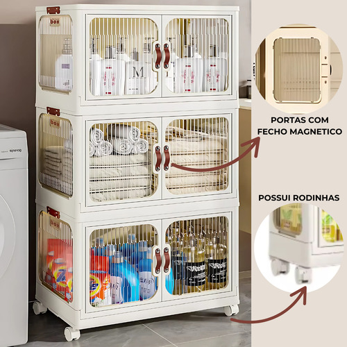 Armário Com Porta Roupa Sapato Alimento Cosmético Multiuso Bege