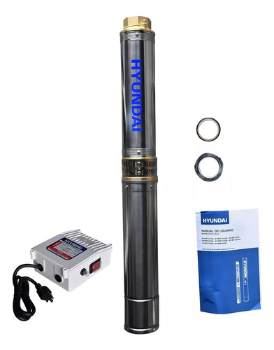 Bomba Sumergible Hyundai 2 Hp Bifásica De Pozo Hywp2020g Color Plateado 2 Pulgadas 65 Metros