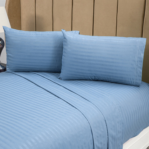 Sábanas King Size Ultra Suaves Premium. Blancos Azteca. Color Azul Claro Diseño De La Tela Liso