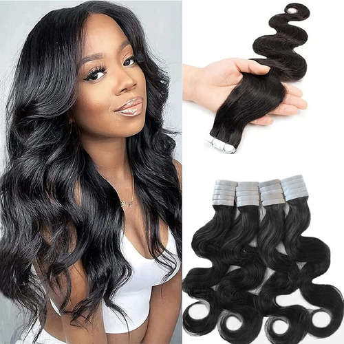 Extensiones De Cabello Con Cinta Adhesiva Para Mujeres Negra