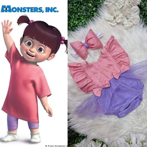 Disfraz Boo Monster Inc Pañalero Para Bebé + Diadema Pub2 Rosa 0-3 Meses
