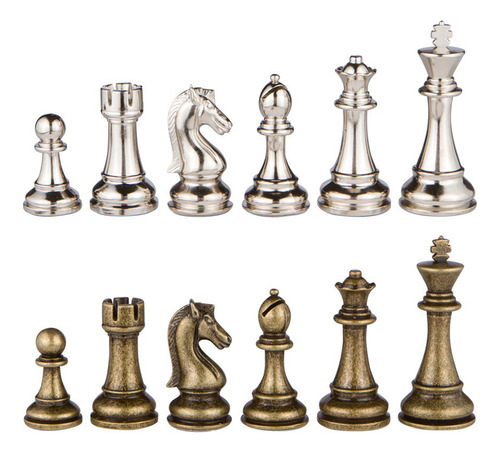 Piezas De Ajedrez De Metal De Plata Y Bronce Mars De 3 Pulga