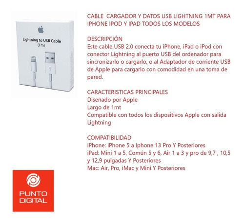 Cable Lightning Original Apple ® iPhone iPad 5 6 7 8 Plus X