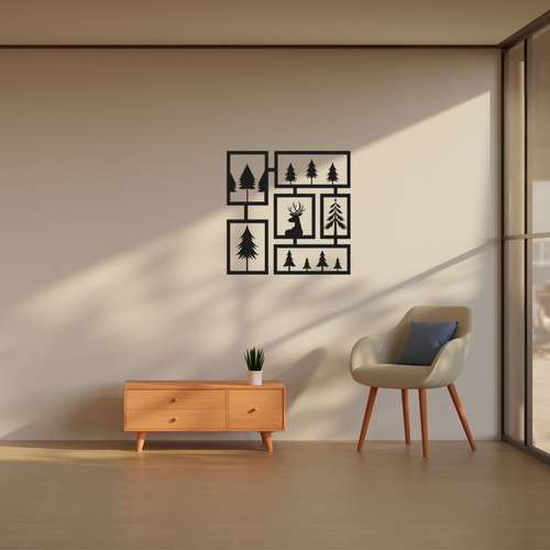Cuadro Decorativo Navidad Pinos Calado Madera Mdf 45x45cm Deco Primera Junta