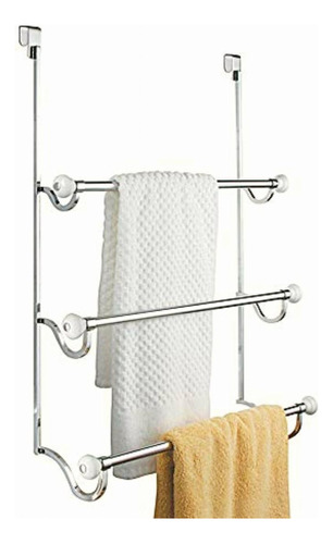 Interdesign York Over-the-shower-door 3-bar Towel Rack, Color Cromado