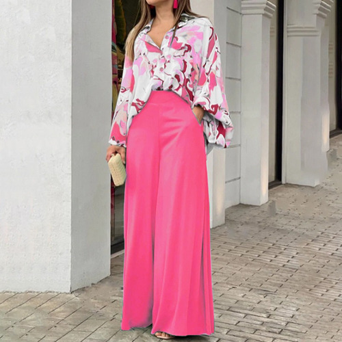 Conjunto Casual De Camisa Y Pantalón Con Estampado Veraniego