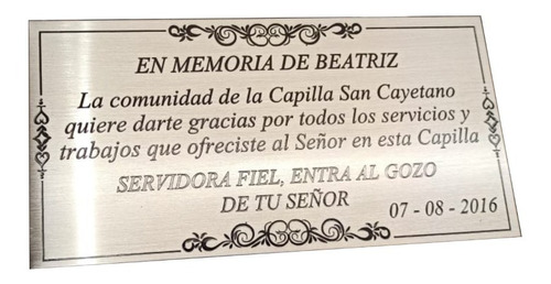Placa Funebre Recordatoria Cementerio 20x15 Acero La Plata